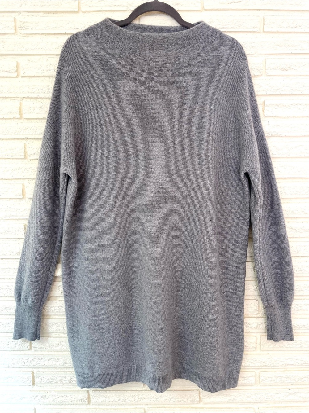 Nordstrom Cashmere Sweater Dress L Gray Canoe Neck Tunic Minimalist Luxury Fall
